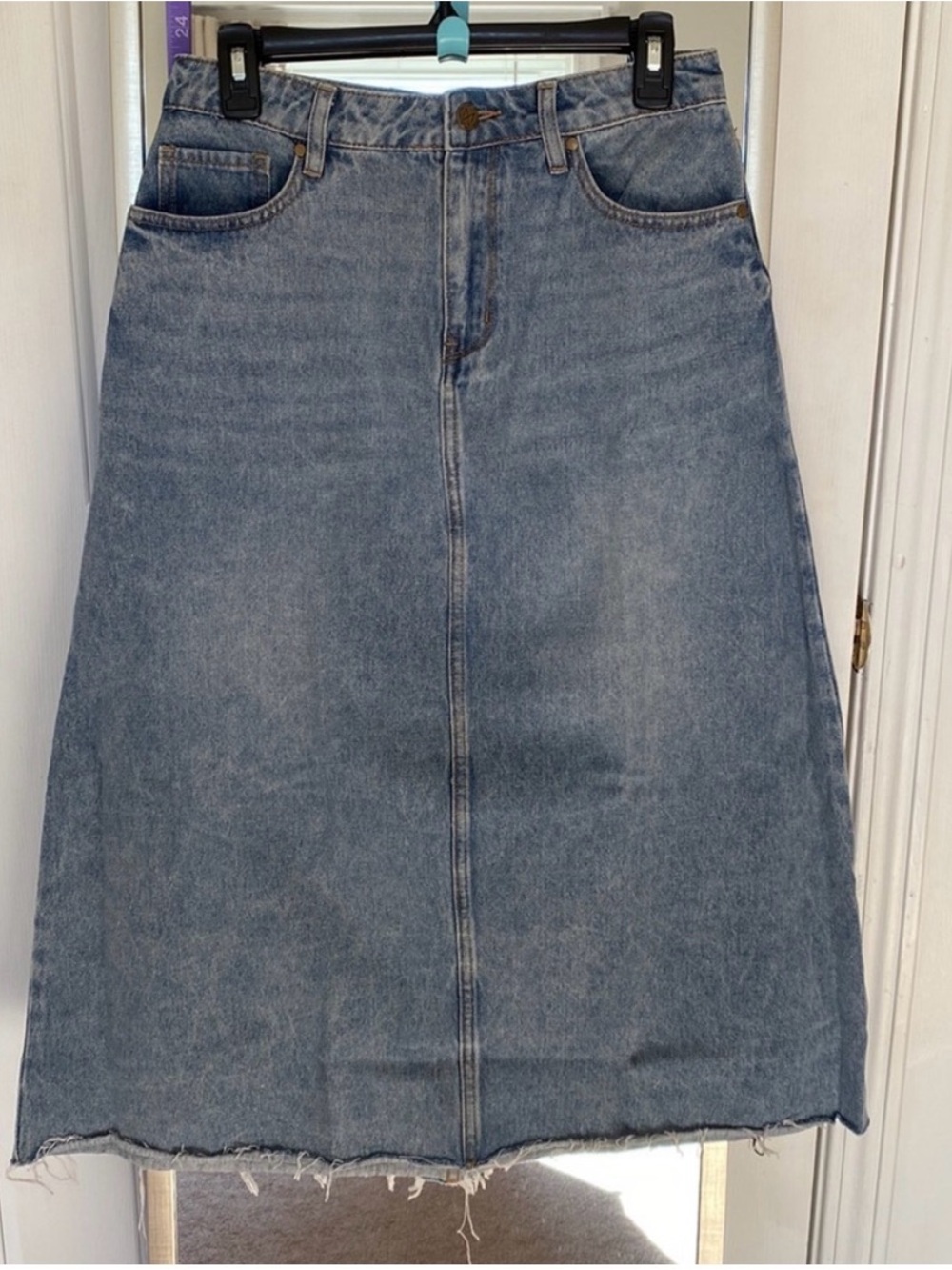 Main Street Exchange “Brooke” A-Line Midi Denim Skirt - Picture 2 of 3